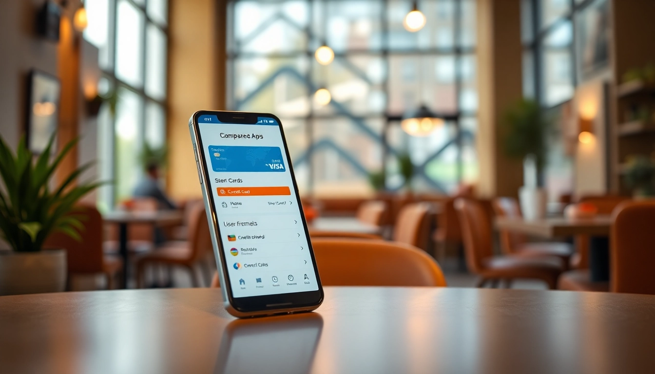 Compare beste kredittkort fordeler easily on a smartphone in a cozy café.