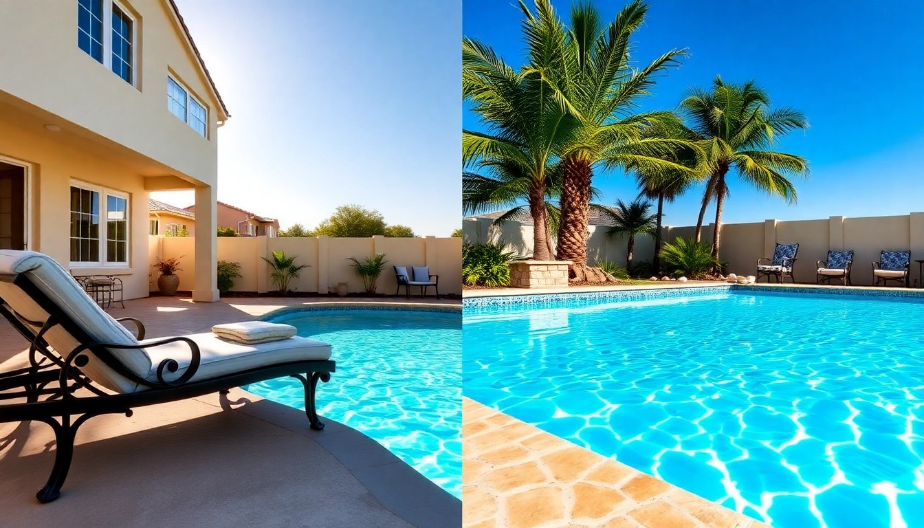 Compare salt water vs chlorine pool costs with a vibrant image of both swimming pools in a sunny backyard.