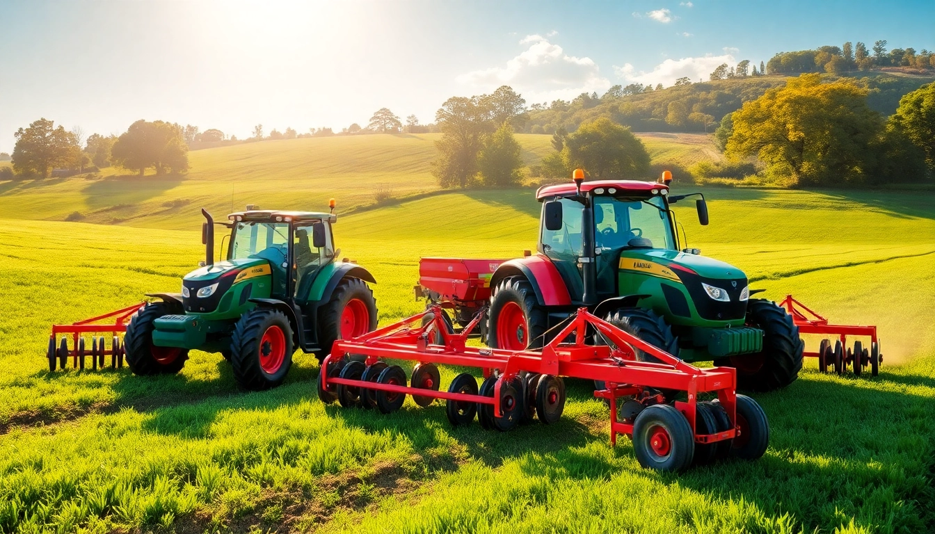 Showcase tractor implements and their uses in farming operations, highlighting various attachments in action.