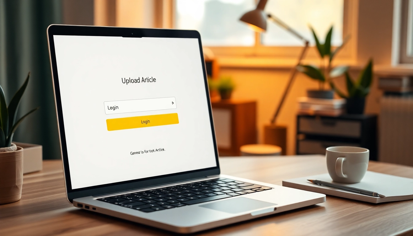 Login to uploadarticle seamlessly using a laptop in a warm, inviting workspace