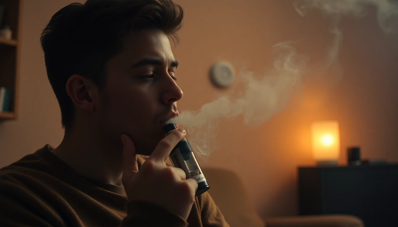 Person vaping near a smoke alarm, exploring if can vapes set off a fire alarm.