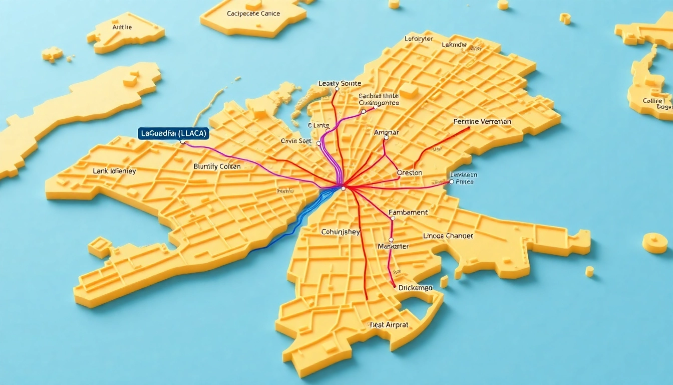 Illustration of routes from LGA to JFK Airport, depicting travel options and pathways.