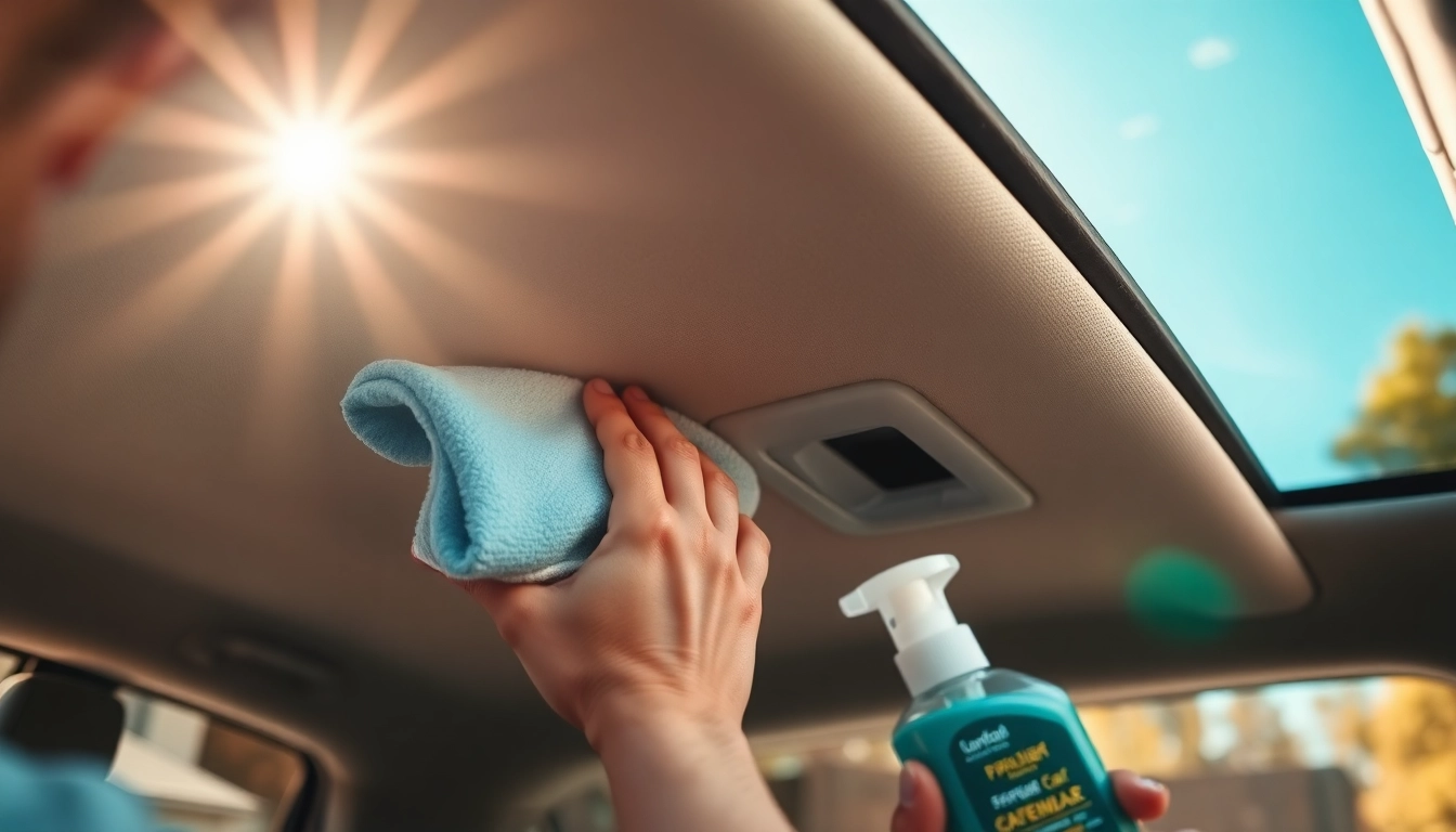 Learn how to clean inside roof of car effectively with this close-up of a cleaning process.