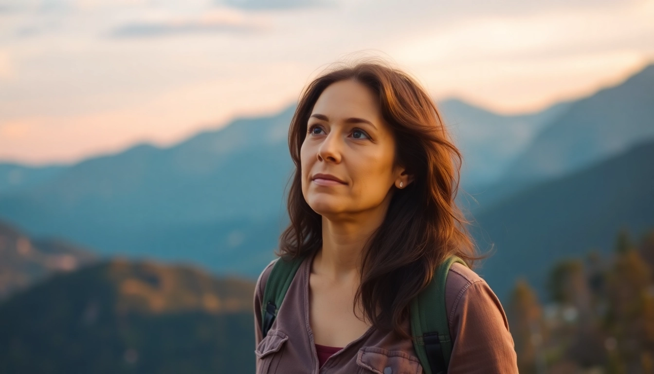 Johanna Thiebaud gazing over a scenic landscape, reflecting her artistic spirit and connection to nature.