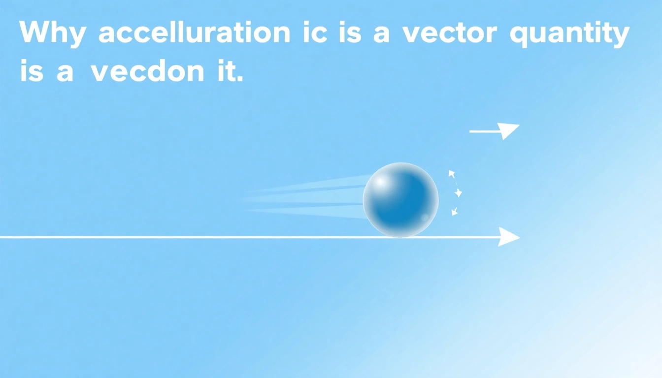 Visual explanation of why acceleration is a vector quantity, depicting motion with directional arrows and magnitude.