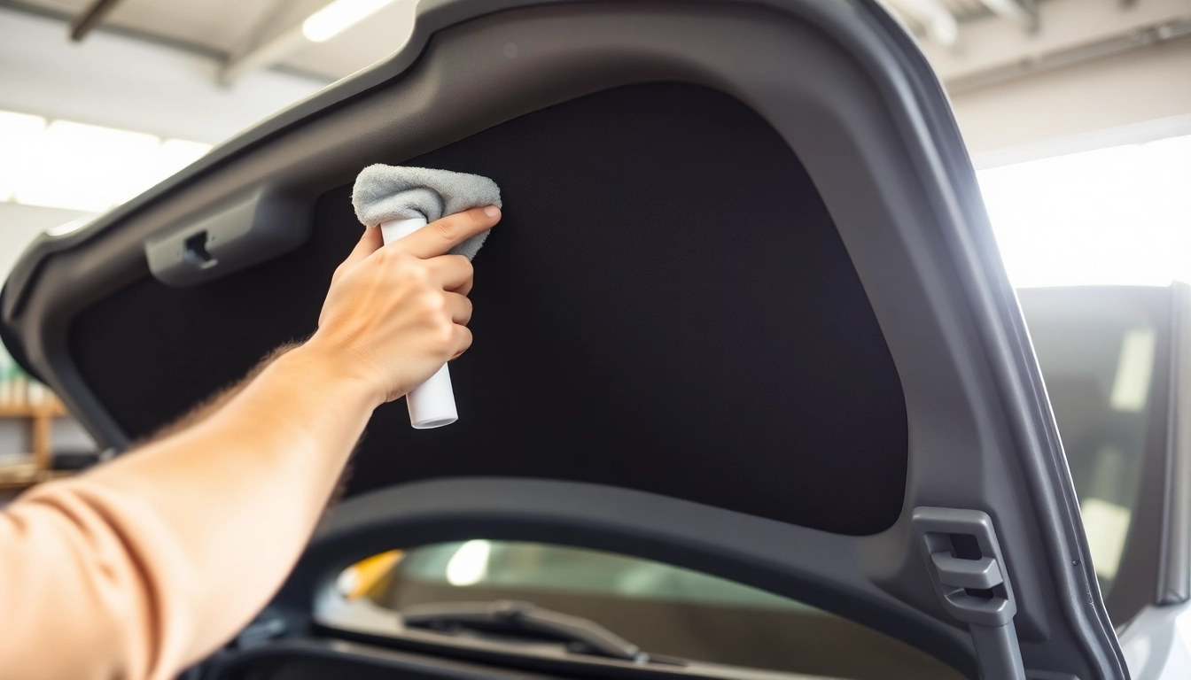 Learn how to clean hood lining effectively using a lint remover in a bright garage setting.