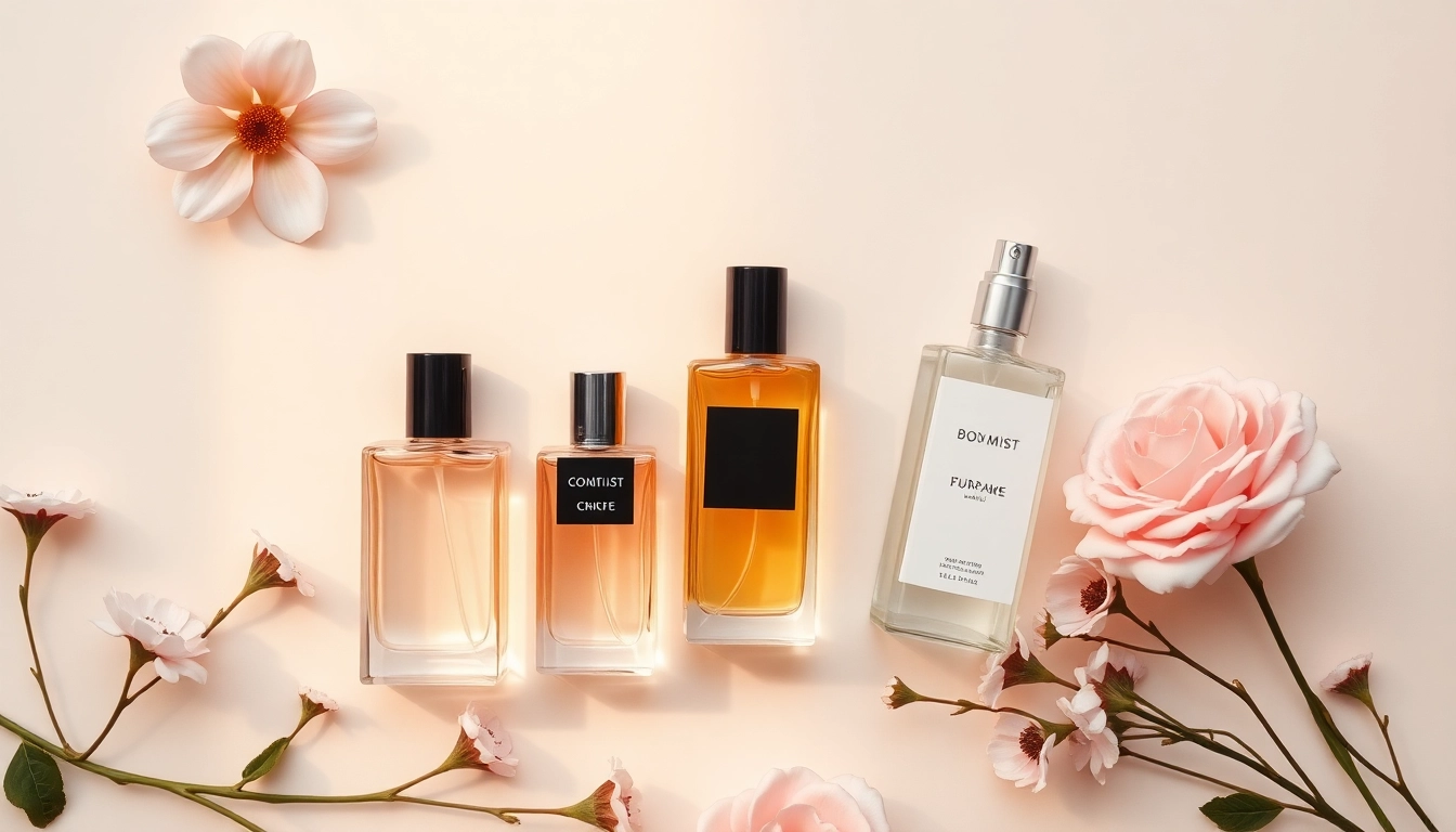 Illustration depicting the difference between perfume and body mist, highlighting distinct bottle designs and fragrance concentrations.