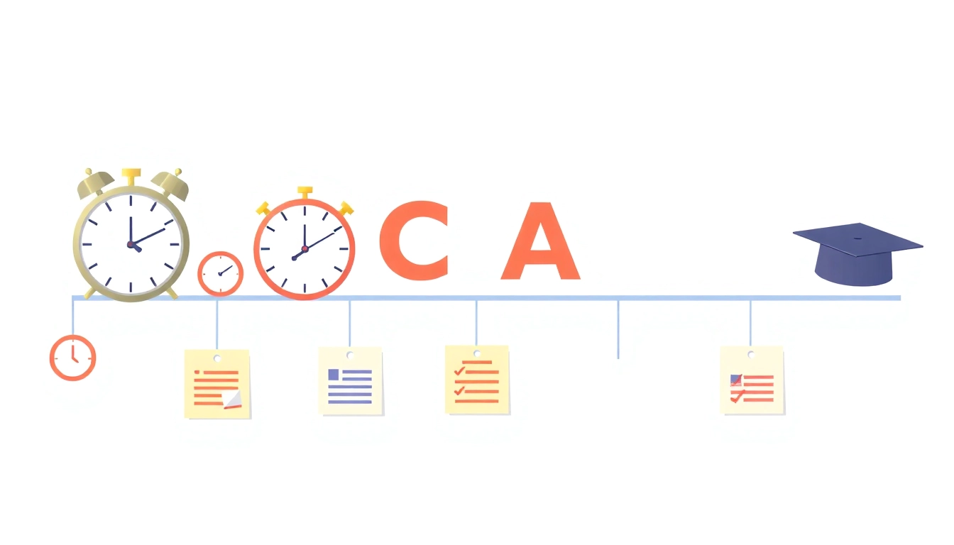 Illustrate the time period of CA course, depicting key milestones and timelines for aspiring chartered accountants.