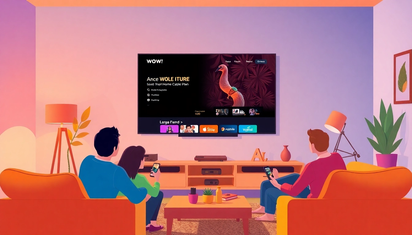 Explore a WOW! Large Cable Plan setup highlighting vibrant family entertainment in a modern living room.