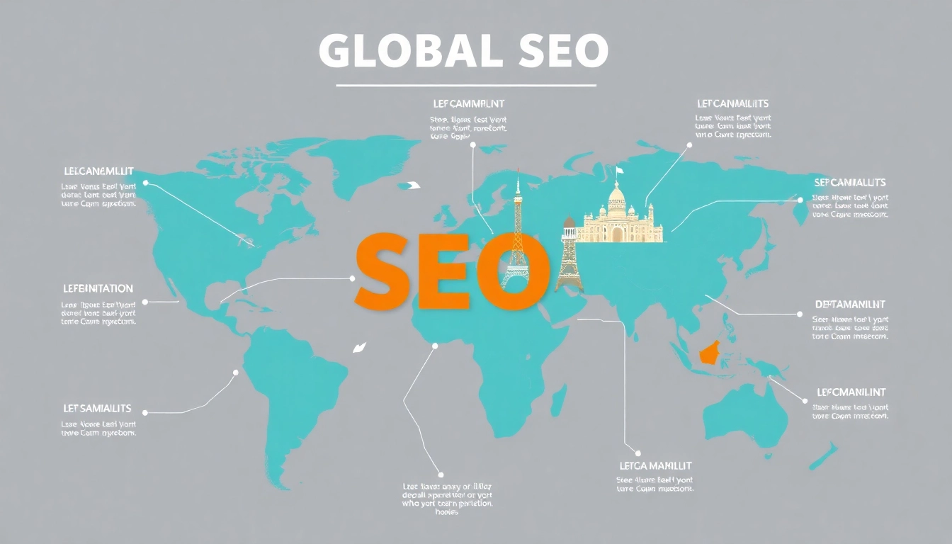 Infographic explaining what is global SEO, showcasing its importance for international online visibility and market reach.