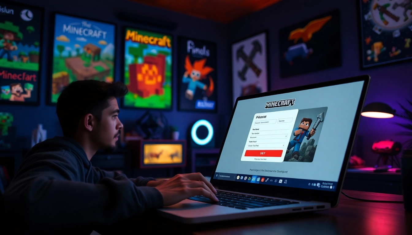 Buy Minecraft account easily with a user-friendly interface showcased on a laptop screen.