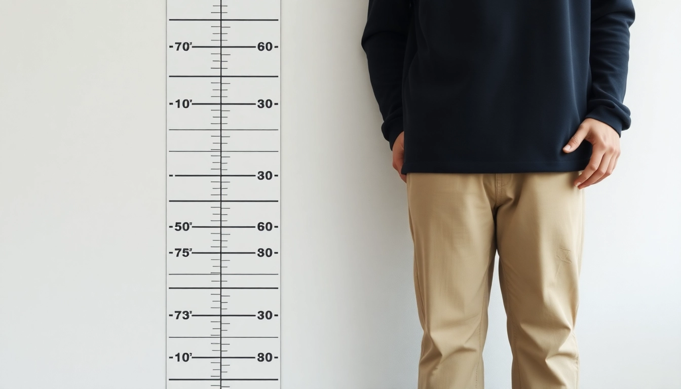 Measuring how tall is 180cm in height with a height chart featuring accurate measurements and a person standing beside it.