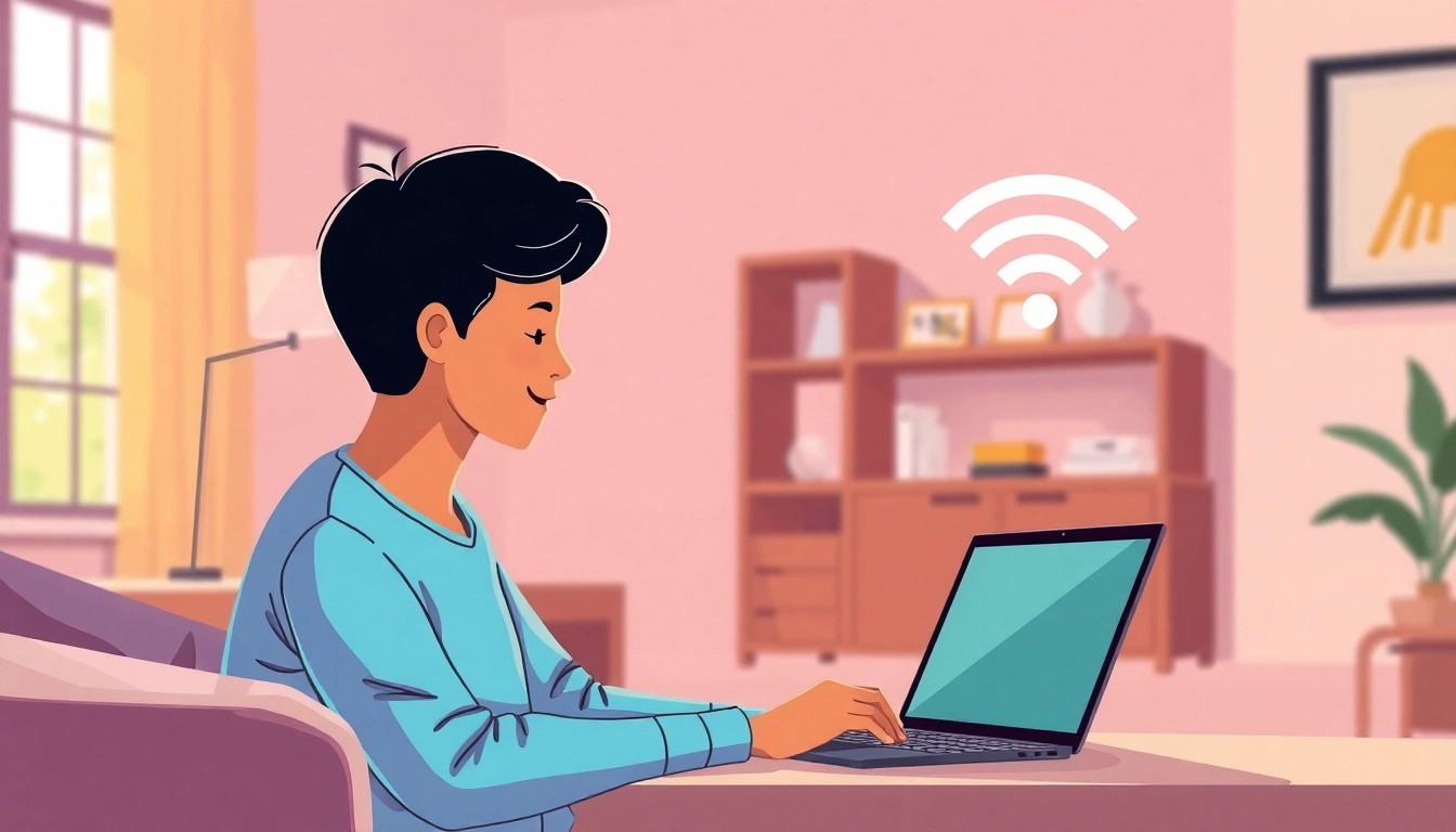 Understanding what is a wifi provider through a child connecting to a network with a laptop.