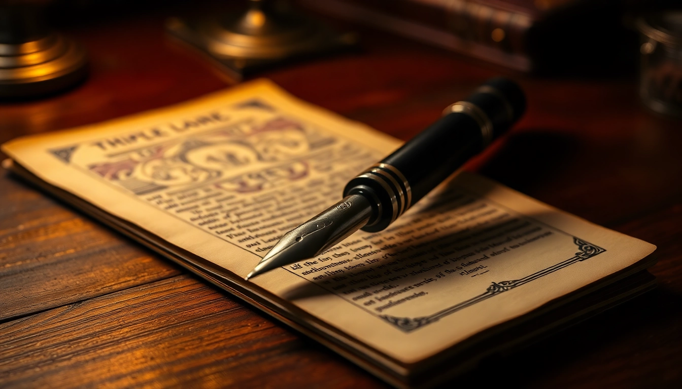 Showcasing an antique fountain pen, highlighting the founder of fountain pen history in a vintage setting.