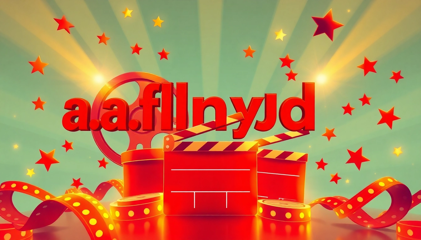 Showcase 'a.filmygod' with a vibrant film-themed design, featuring movie reels and clapperboards in dynamic lighting.