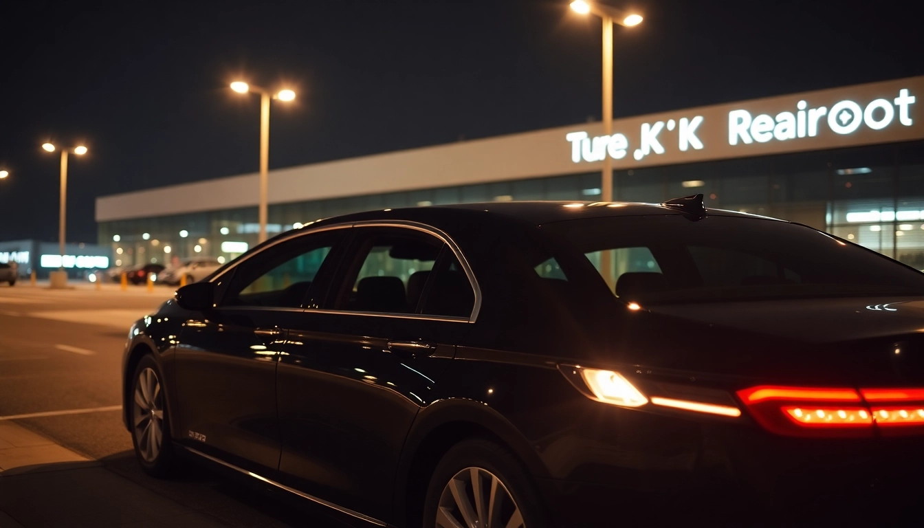 Enjoy a premium car service to JFK from NJ, featuring a luxurious sedan awaiting passenger pickup.