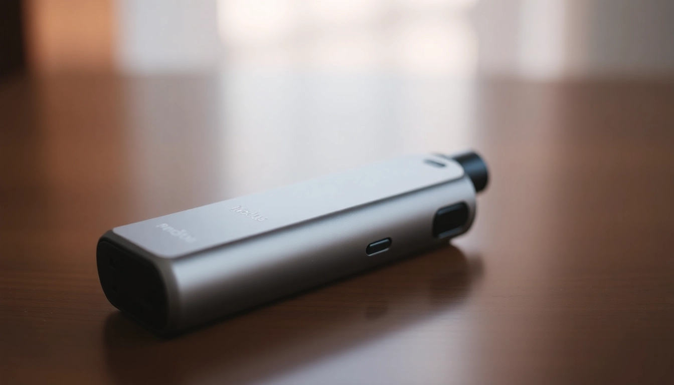 Reviewing the Modus Knockout Blend vape device highlighting its stylish design and functionality.