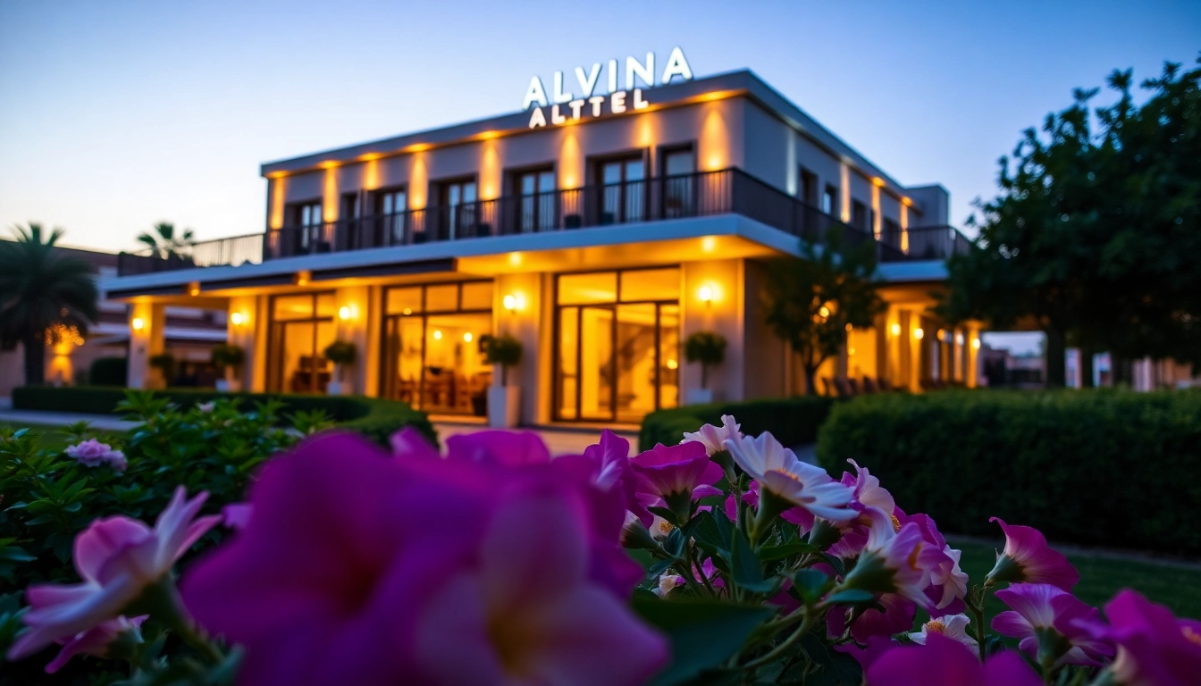 Welcome guests to Alvina Hotel, featuring a stylish facade and inviting ambiance in the heart of Pematang Siantar.