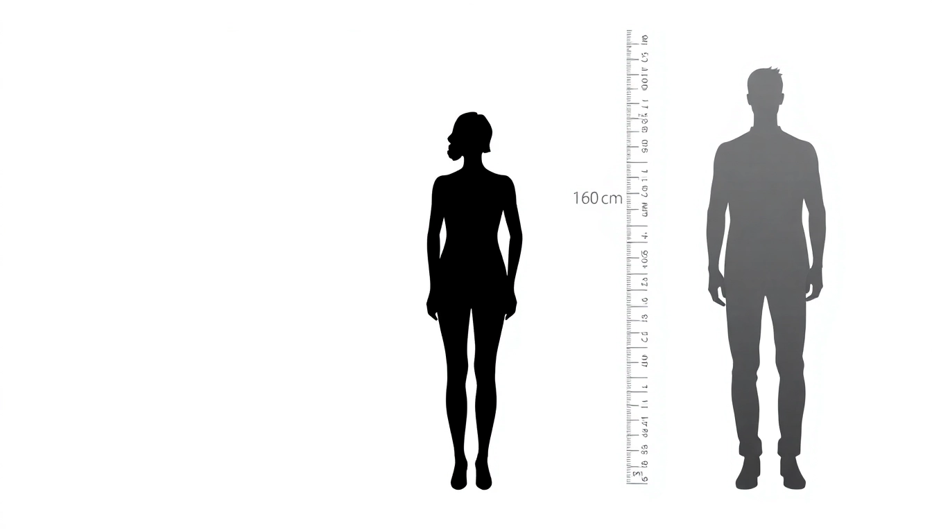 Visualize how 160 cm equals how many feet with a measuring tape alongside a person’s silhouette at 5 feet.