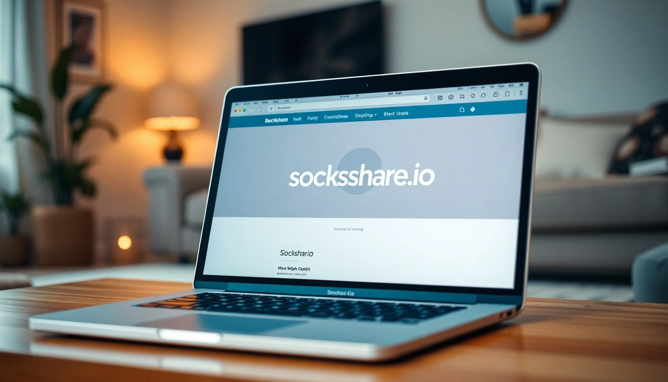 Evaluating online safety of sockshare.io safe website on a laptop in a home setting.