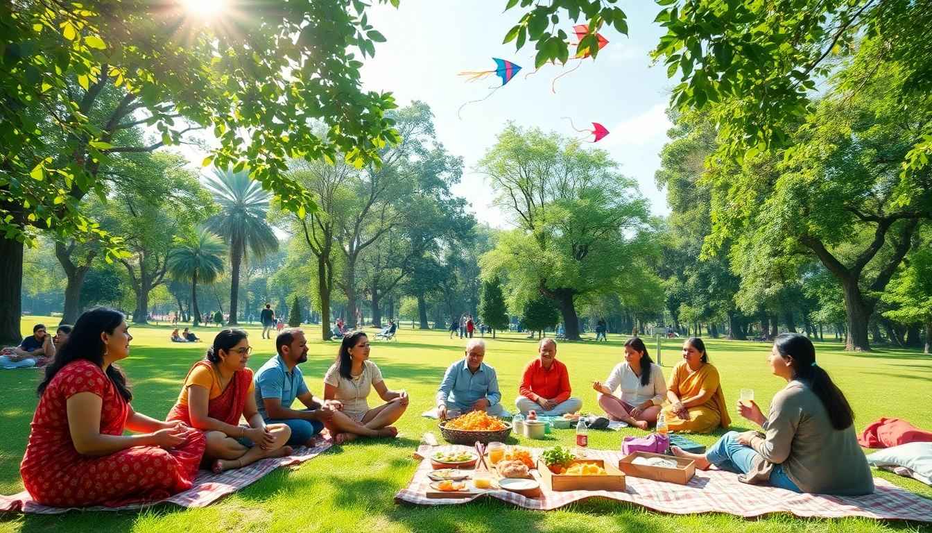 Enjoying a vibrant mumbai one day picnic with families in a lush park.