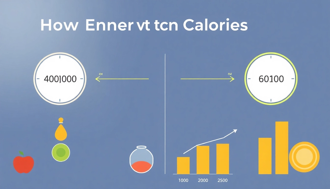 Convert energy to calories infographic showing kilojoules to calories conversion with clear graphics.