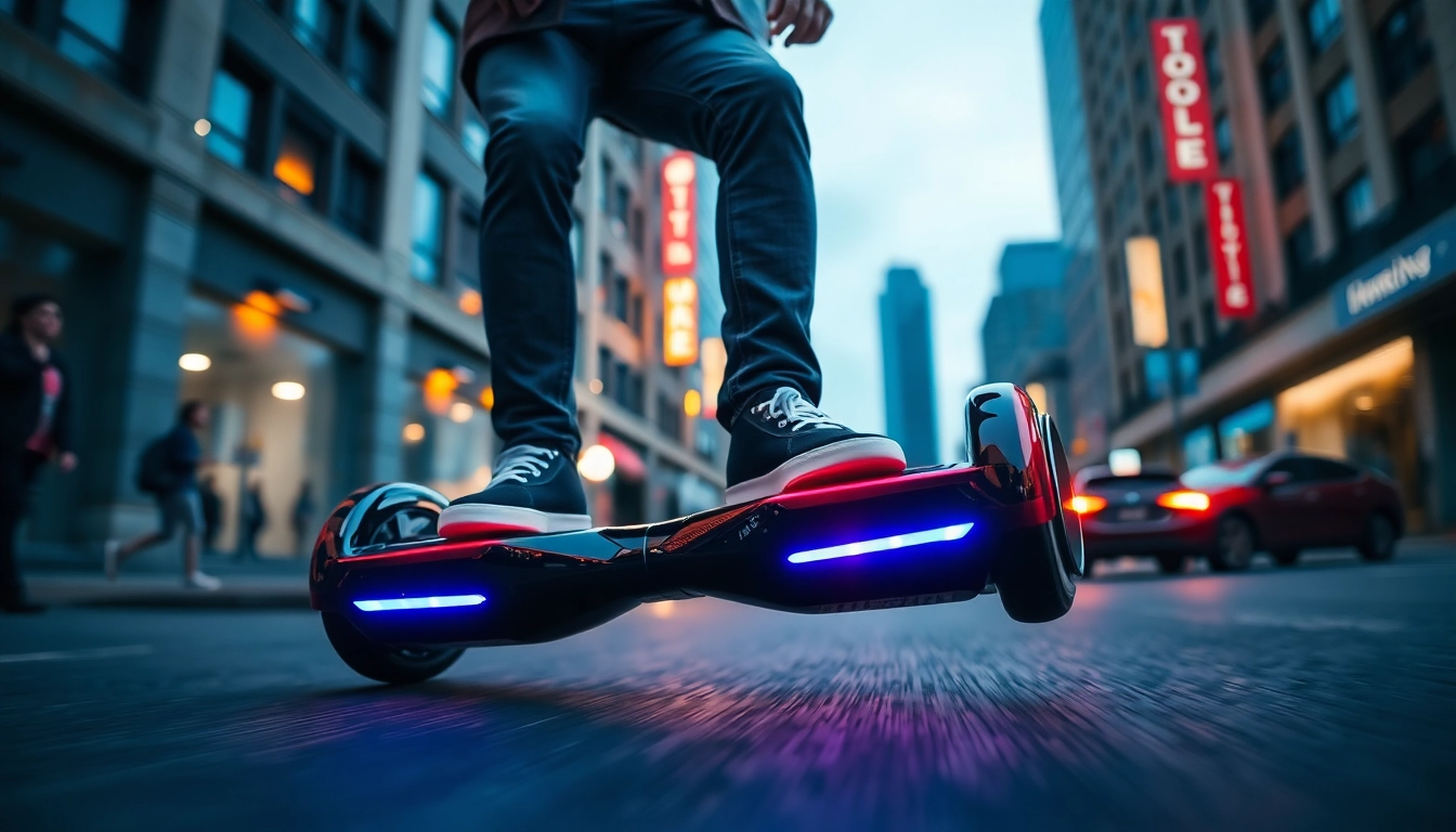 Ride the 100$ hoverboard illuminated by street lights for an exhilarating experience.