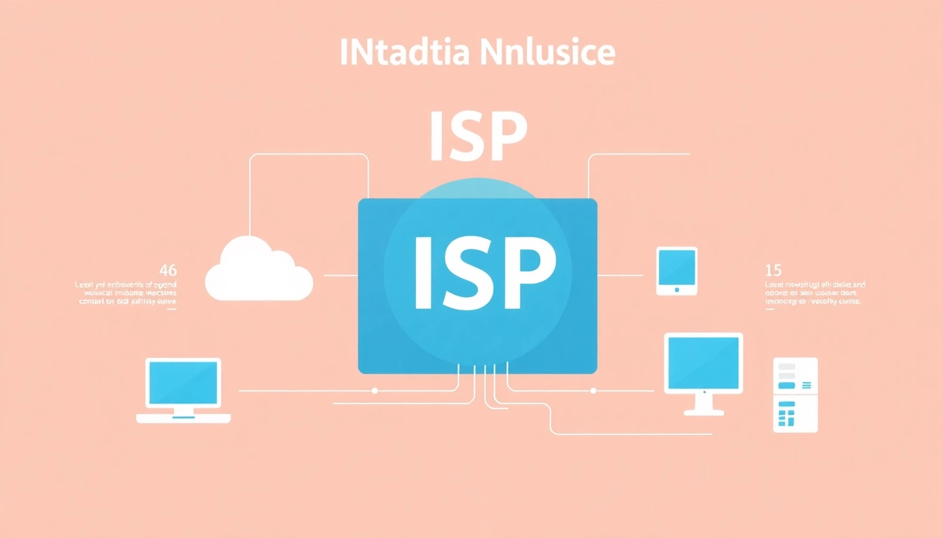 Visualize the role of an isp in computer networking, highlighting connectivity concepts and device interactions.