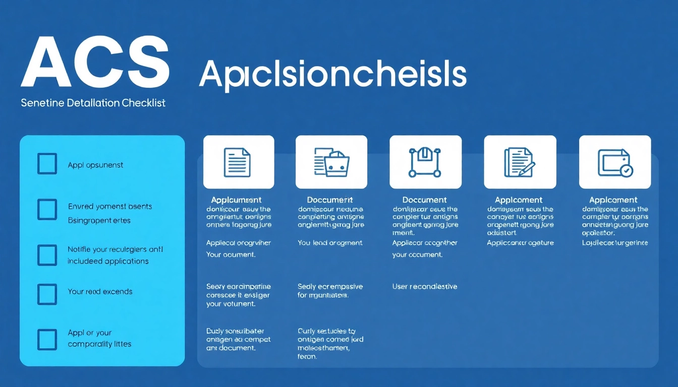 Streamline your ACS application checklist with essential document icons and layout.