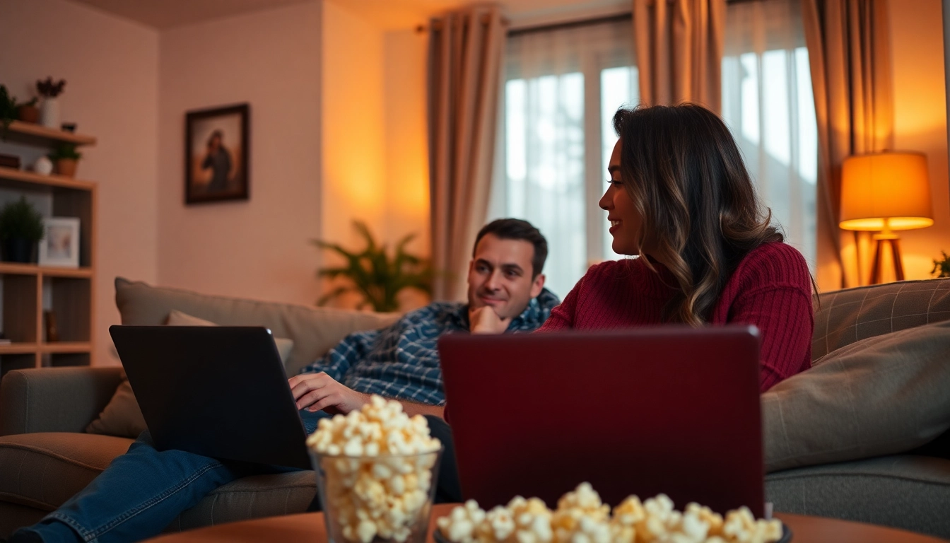 Couple enjoying a movie night together, highlighting sockshare significant other experience with warmth.