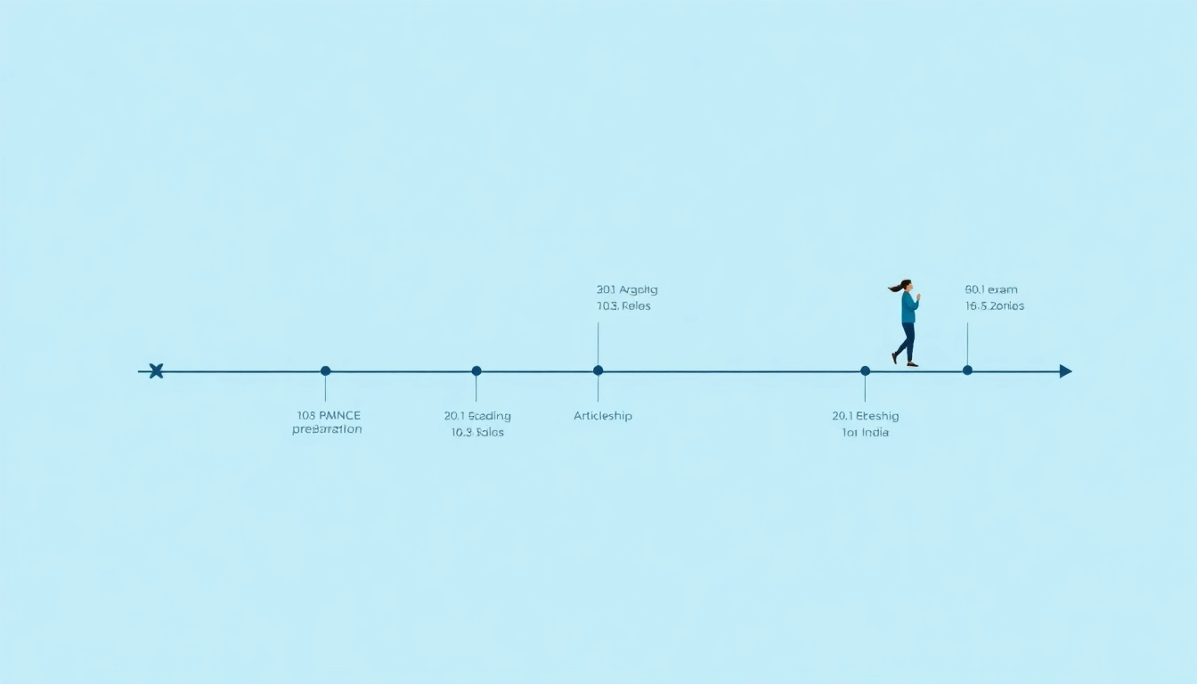 Visualize the ca duration in india through a detailed timeline showcasing milestones like exam preparation and articleship.