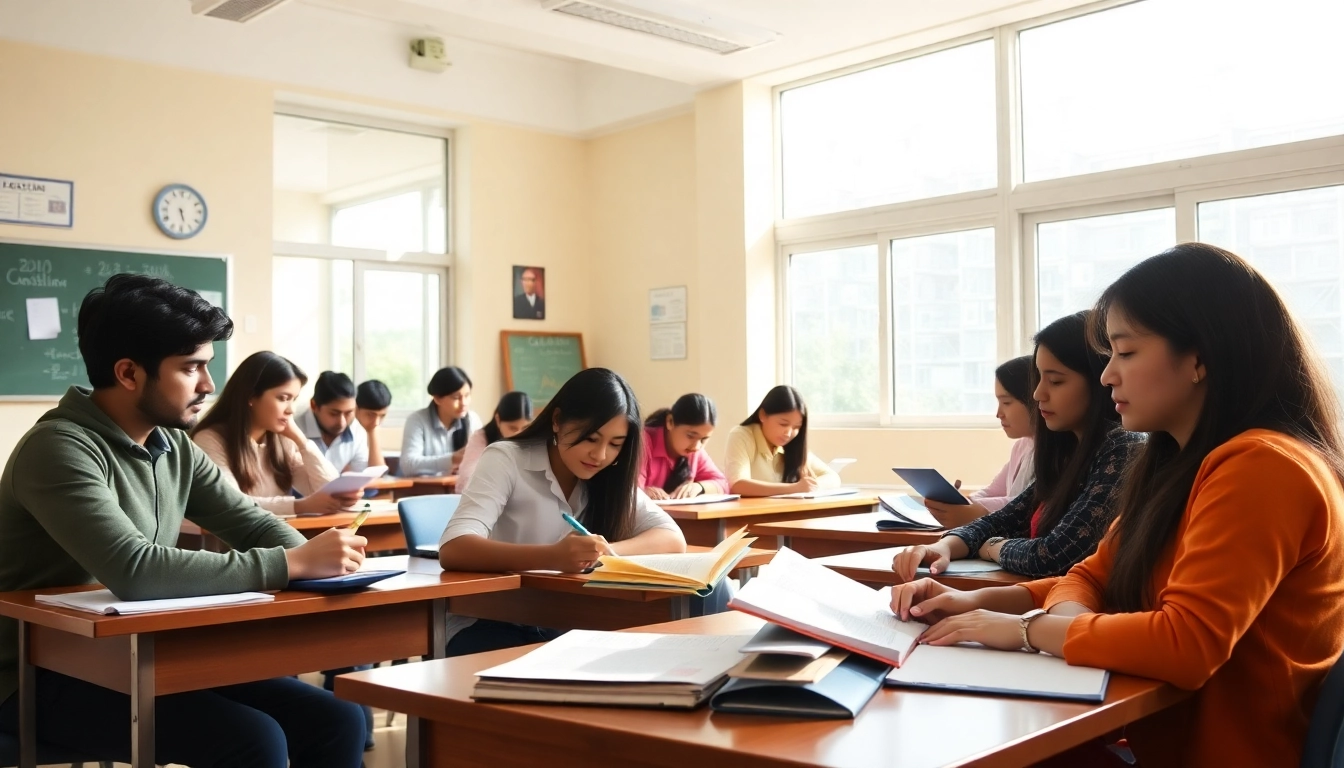 Students engaged in studying the ICAI CA Intermediate syllabus in a cozy, sunlit classroom.