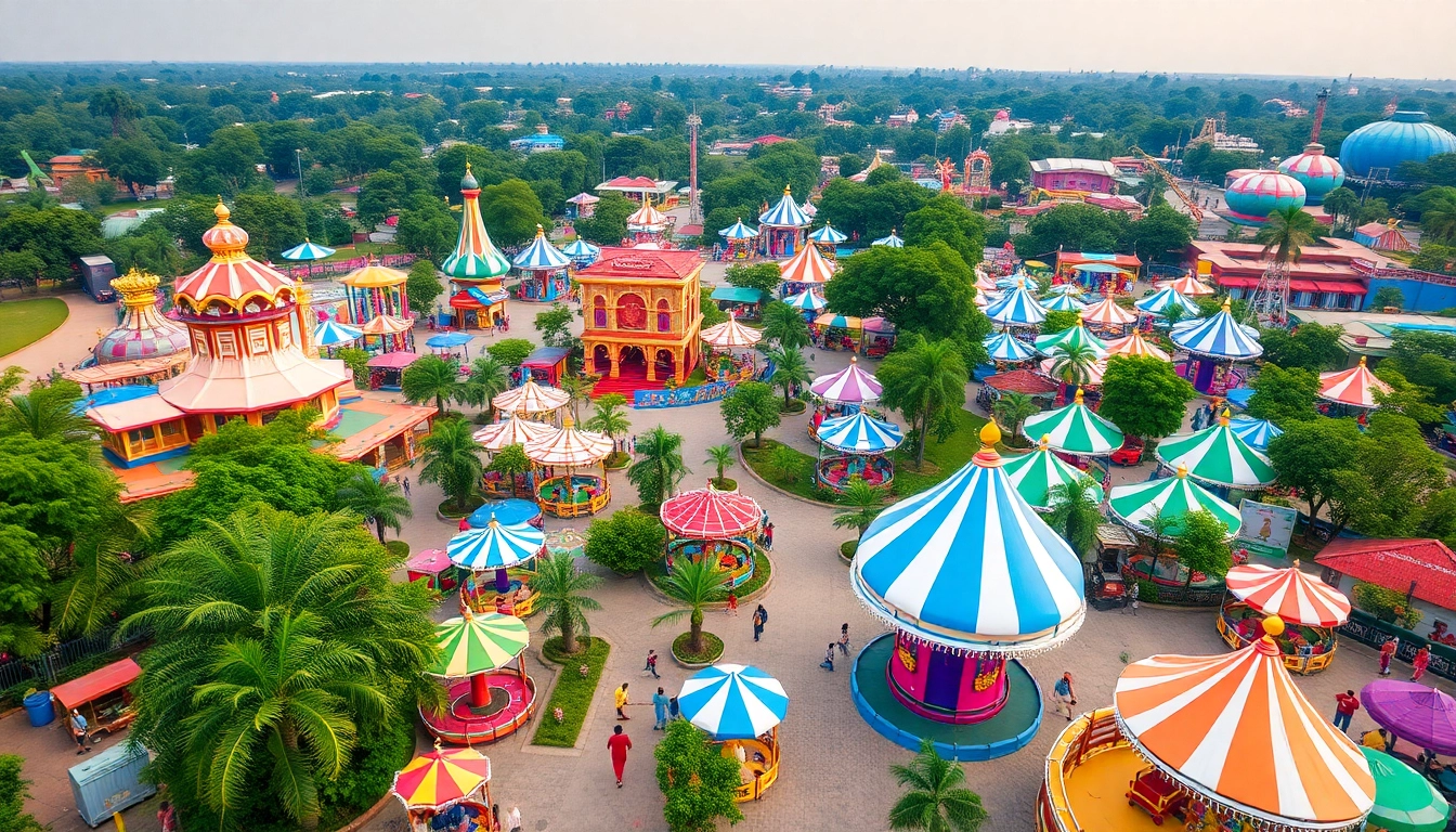 Experience the thrilling attractions at top theme parks in India with families enjoying rides and colorful surroundings.