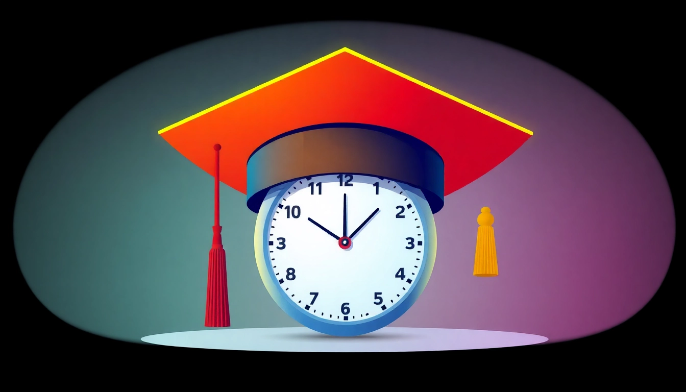 Understanding the duration of ca course through a graduation cap and time representation.