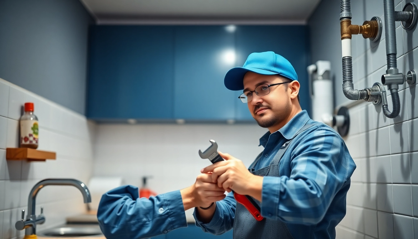 Oxy plumbing expert repairing pipes in a modern kitchen environment with professional tools.